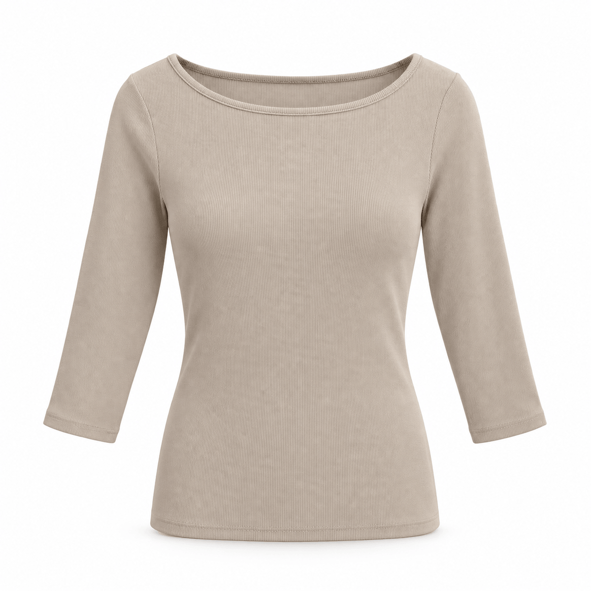 Women's Elara Ribbed Boat-Neck Three-Quarter Top