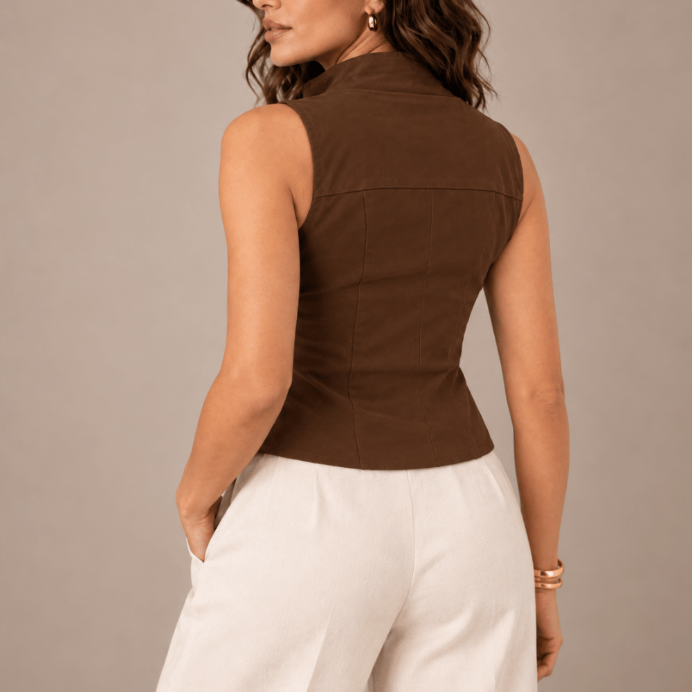 Women's Sleeveless Stand Collar Asymmetric Button Top – Slimming Office Blouse