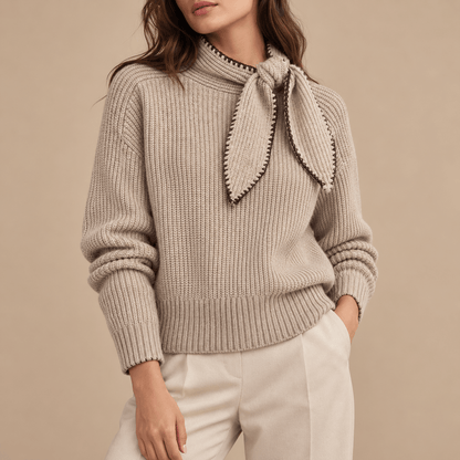 Women's Elodie Bow-Neck Ribbed Knit Jumper