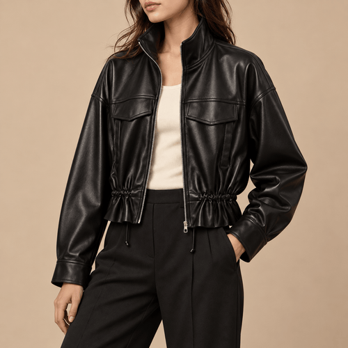 Women's Marcella Cinched-Hem Leather-Look Utility Jacket