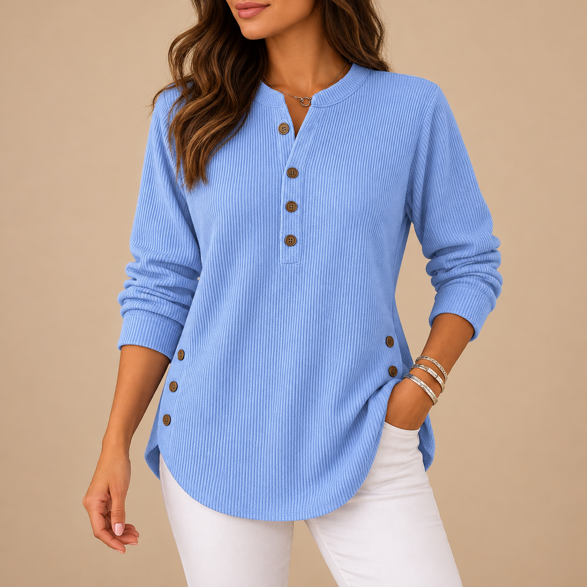 Women's Elowen Longline Ribbed Henley Top