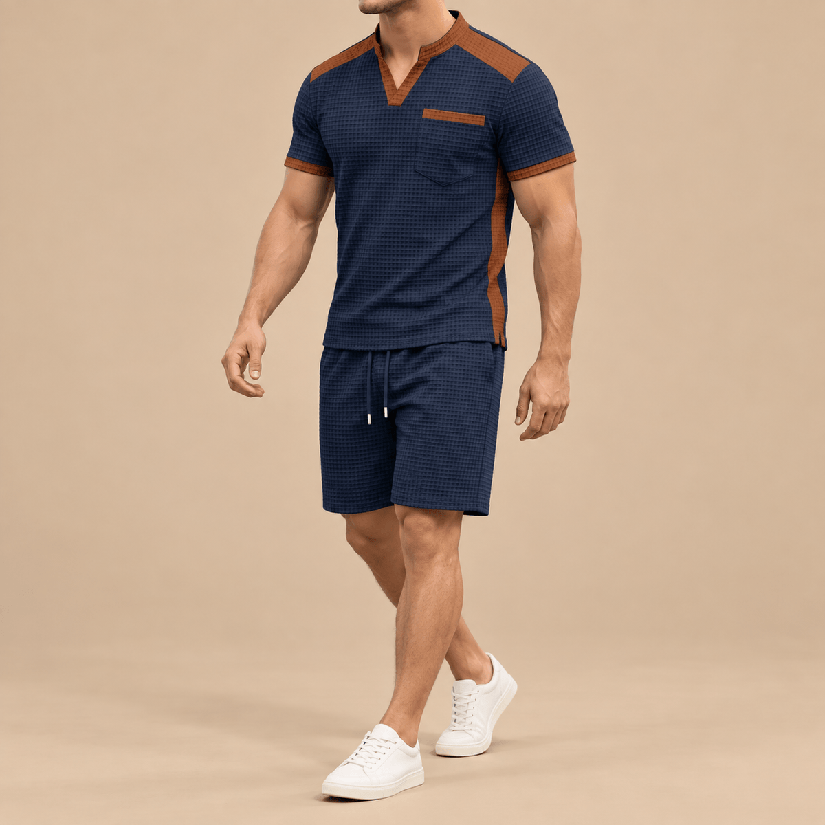 Men's Soren Contrast-Trim Waffle Short Set
