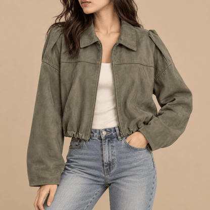 Women's Marcella Suede-Style Draped Bomber Jacket