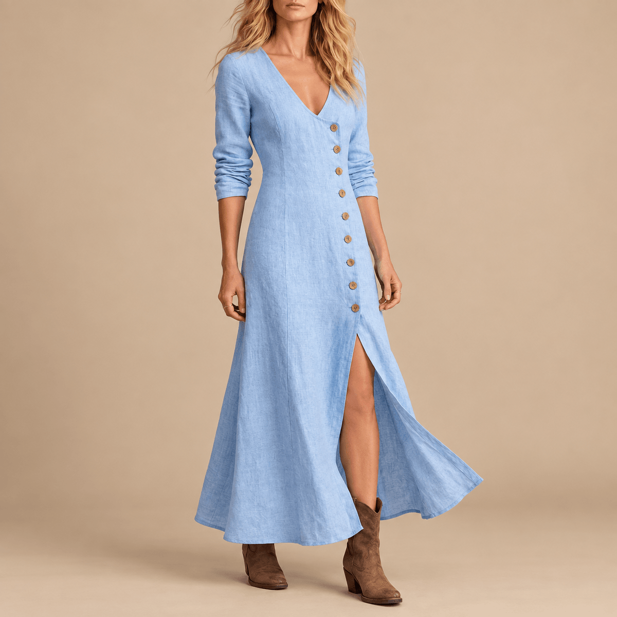 Women's Marielle Button-Detail Linen-Blend Maxi Dress
