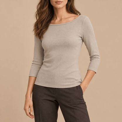 Women's Elara Ribbed Boat-Neck Three-Quarter Top