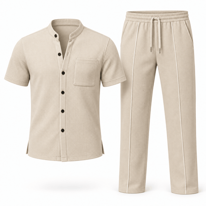 Men's Callum Waffle-Texture Summer Co-Ord Set