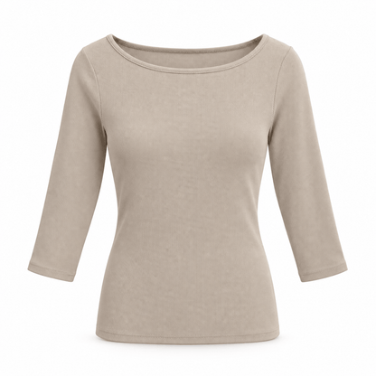 Women's Elara Ribbed Boat-Neck Three-Quarter Top