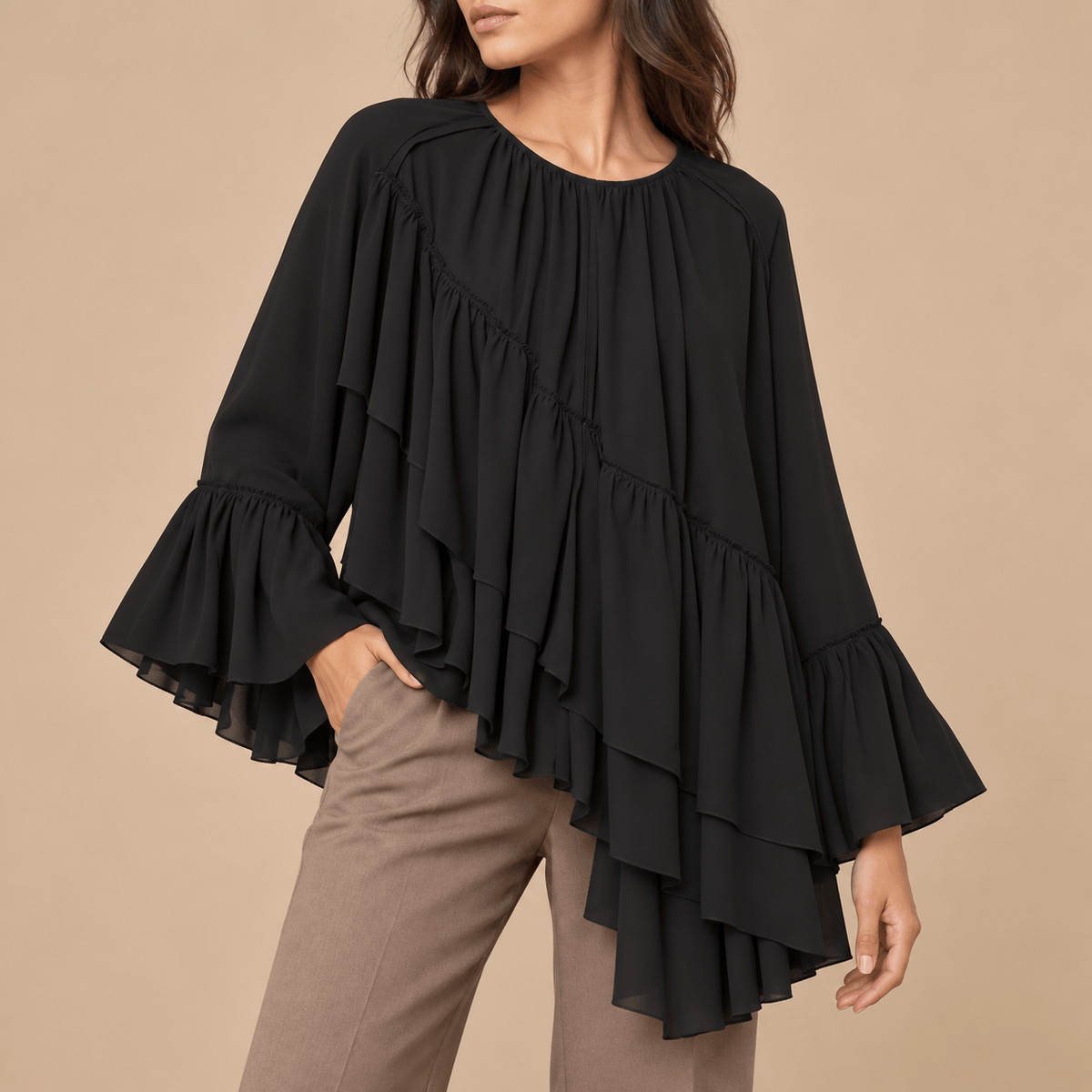 Women's Aurelia Cascading Ruffle Asymmetric Blouse
