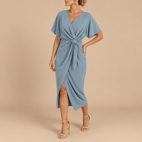 Women's Evelina Draped Knot-Waist Midi Dress