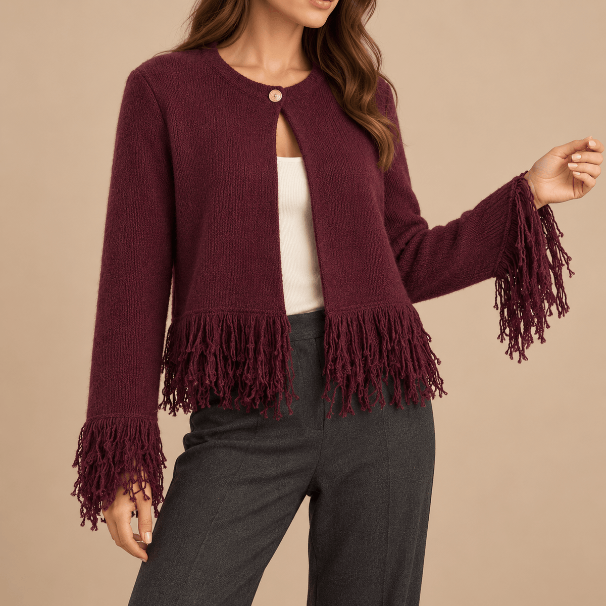 Women's Evelina Fringed Textured Cape Cardigan