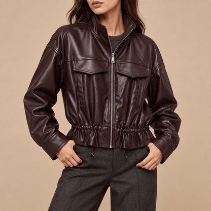 Women's Marcella Cinched-Hem Leather-Look Utility Jacket