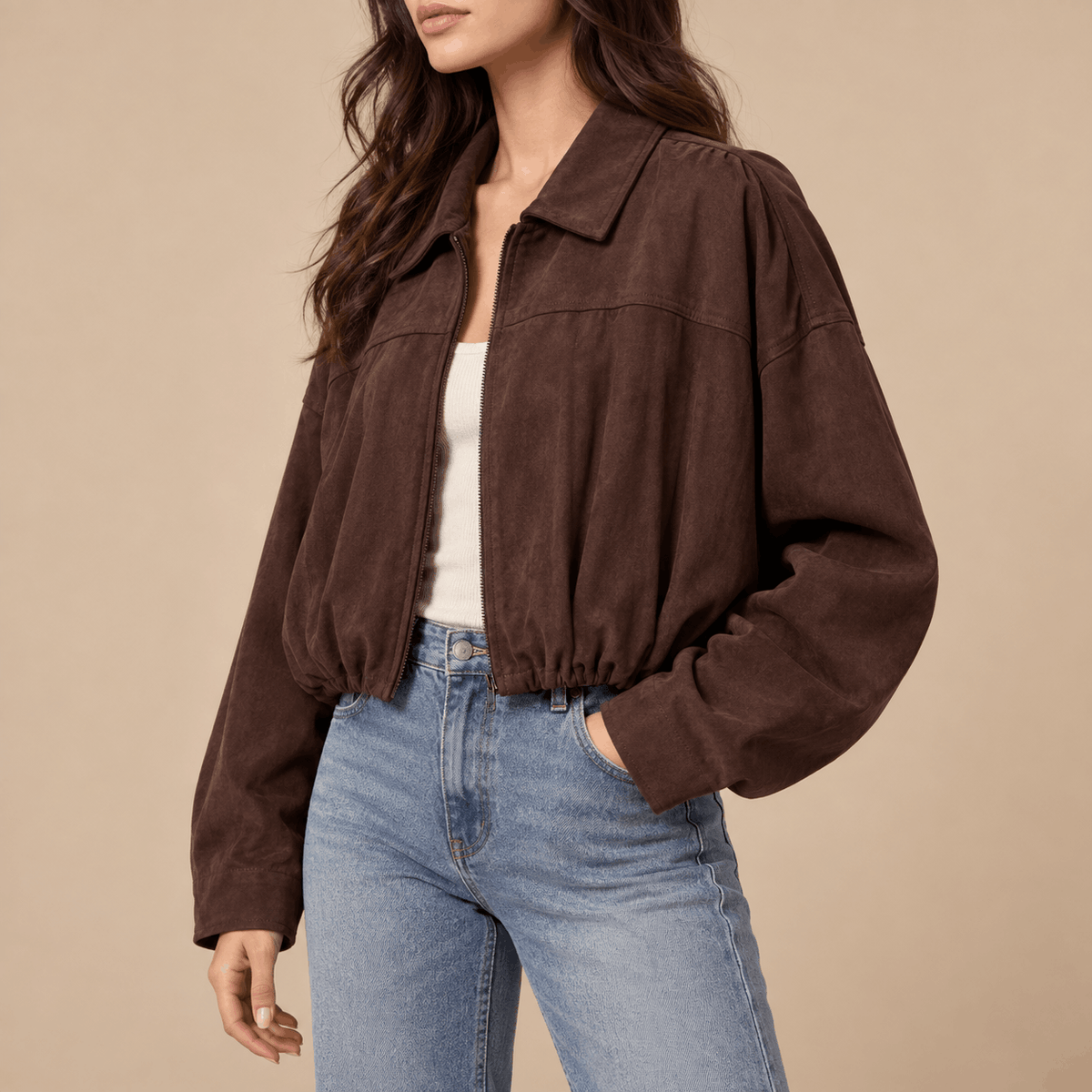 Women's Marcella Suede-Style Draped Bomber Jacket