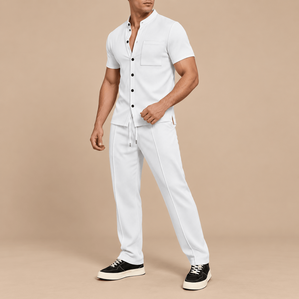 Men's Callum Waffle-Texture Summer Co-Ord Set