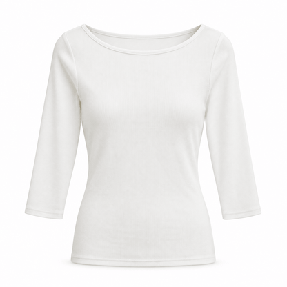Women's Elara Ribbed Boat-Neck Three-Quarter Top