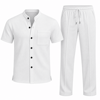 Men's Callum Waffle-Texture Summer Co-Ord Set