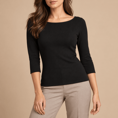 Women's Elara Ribbed Boat-Neck Three-Quarter Top