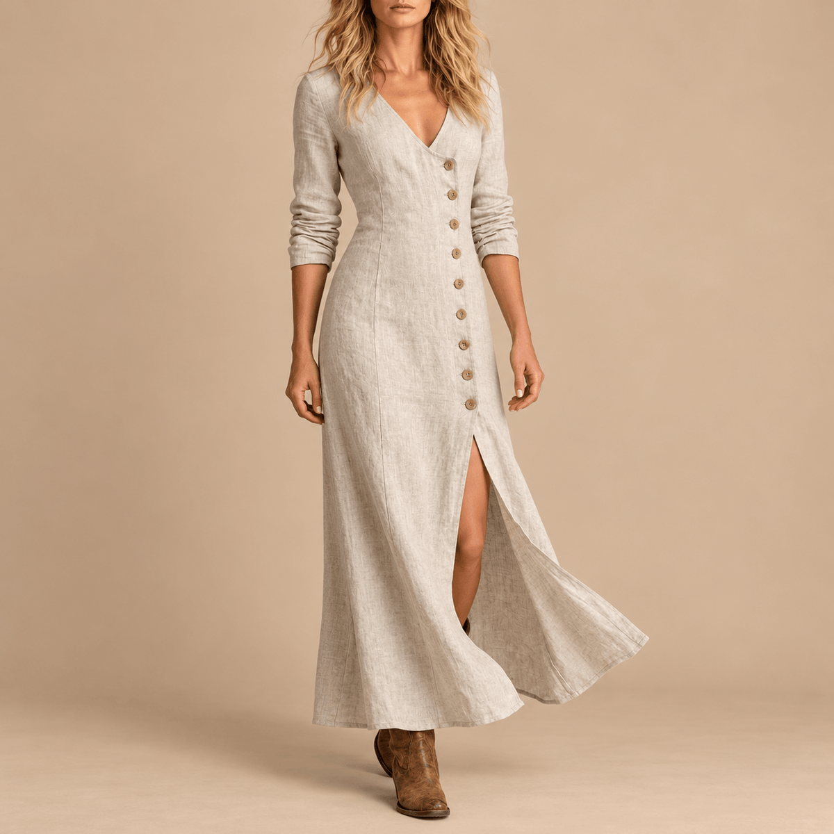 Women's Marielle Button-Detail Linen-Blend Maxi Dress