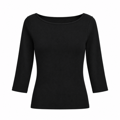 Women's Elara Ribbed Boat-Neck Three-Quarter Top