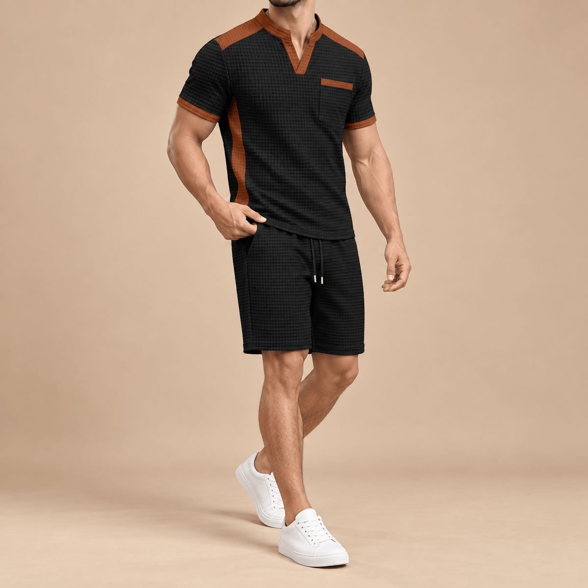 Men's Soren Contrast-Trim Waffle Short Set
