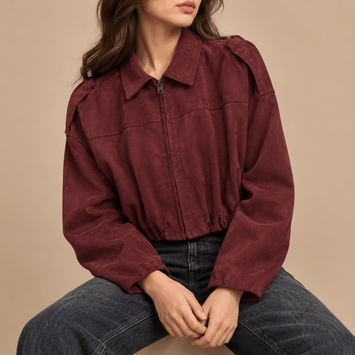 Women's Marcella Suede-Style Draped Bomber Jacket
