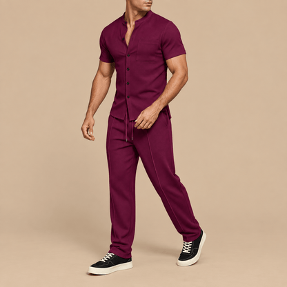 Men's Callum Waffle-Texture Summer Co-Ord Set