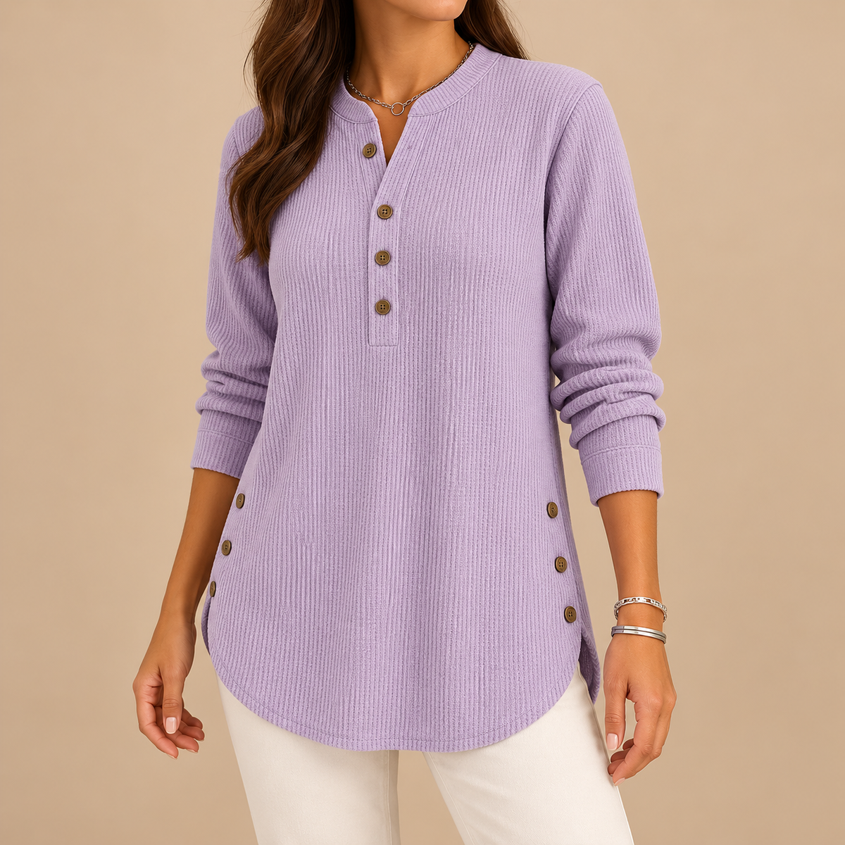 Women's Elowen Longline Ribbed Henley Top