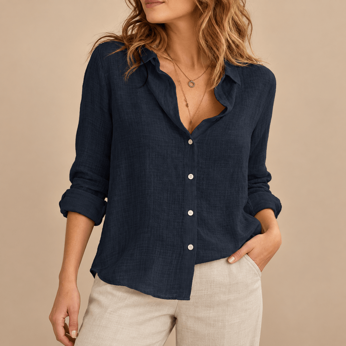 Women's Isolde Breezy Collared Long-Sleeve Blouse