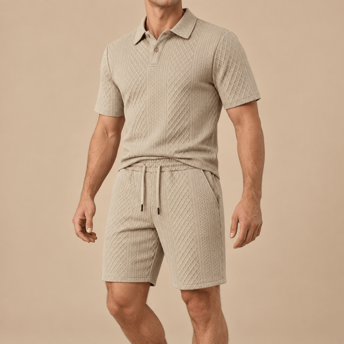 Men's Evander Textured Jacquard Polo Short Set