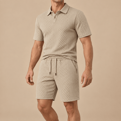 Men's Evander Textured Jacquard Polo Short Set