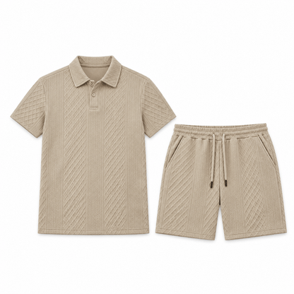 Men's Evander Textured Jacquard Polo Short Set