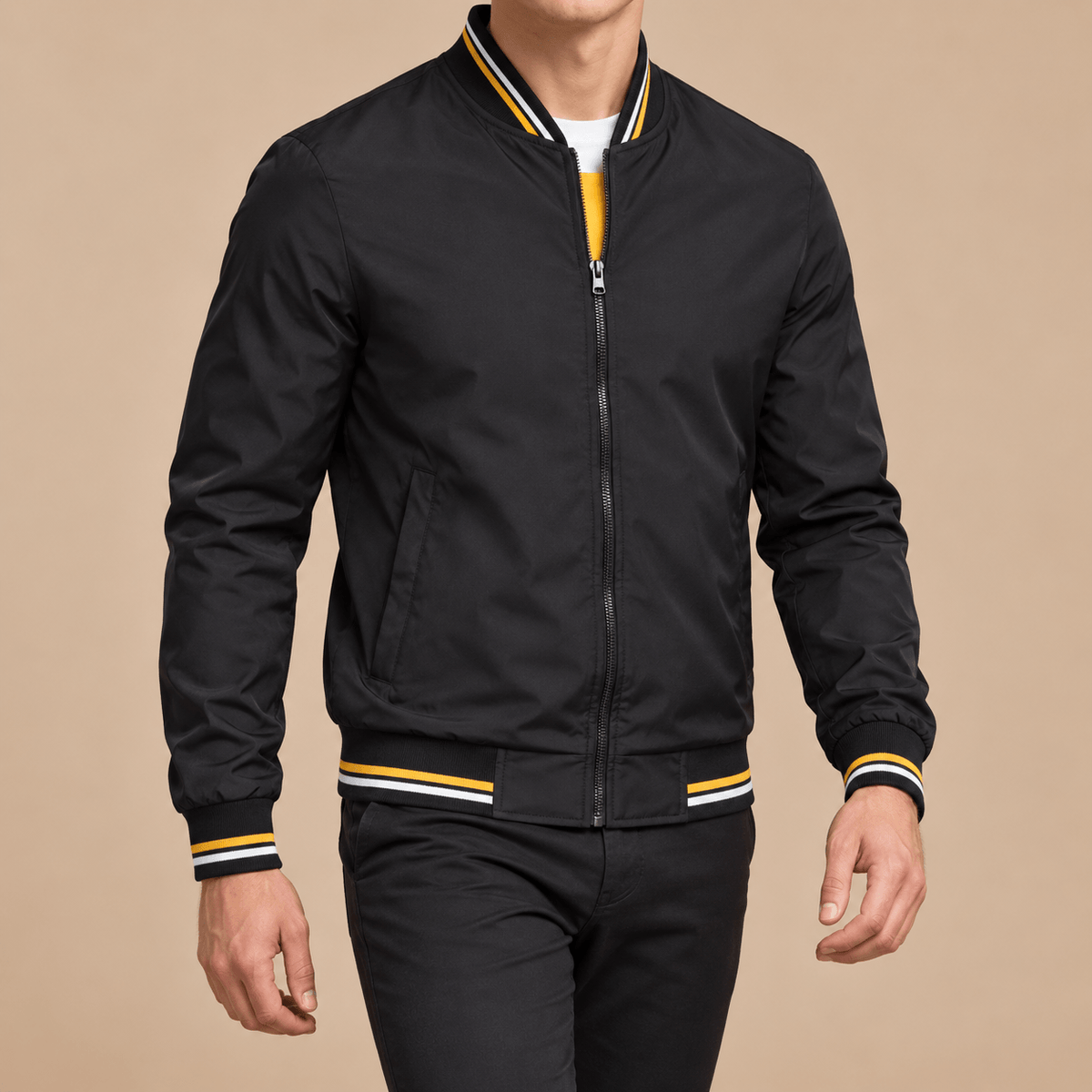 Men's Cedric Striped-Trim Zip Bomber Jacket