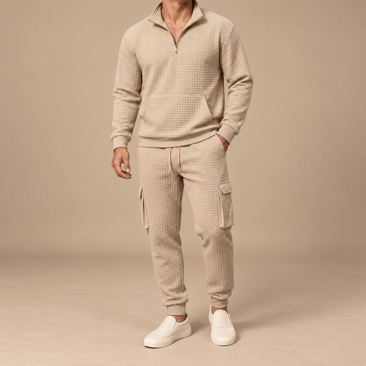 Men's Callum Waffle-Texture Quarter-Zip Tracksuit