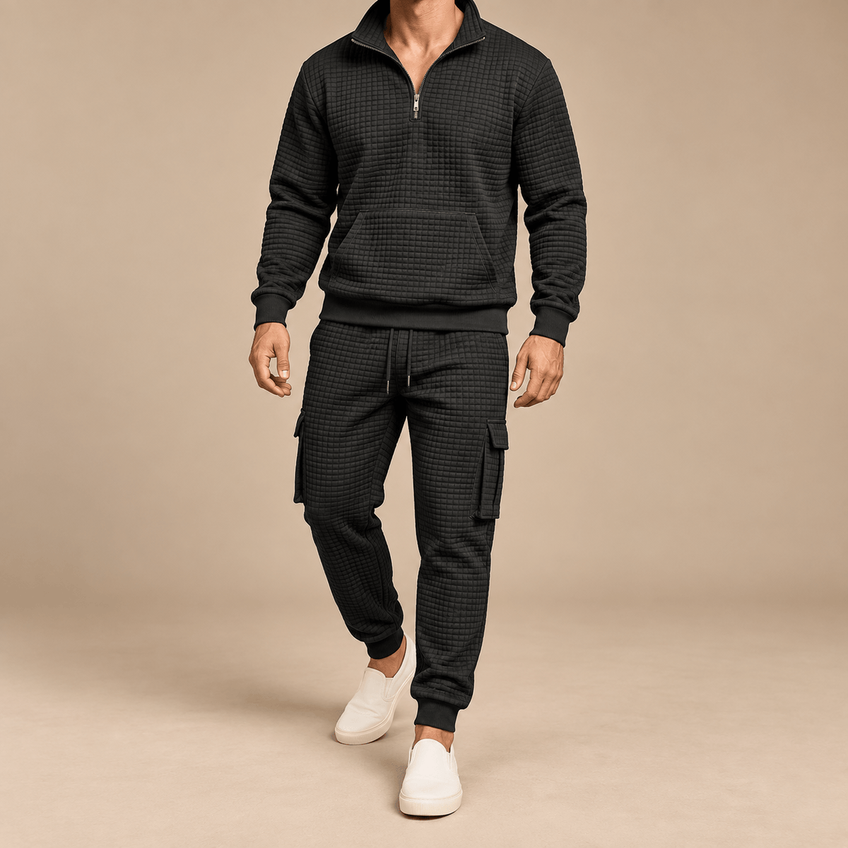 Men's Callum Waffle-Texture Quarter-Zip Tracksuit