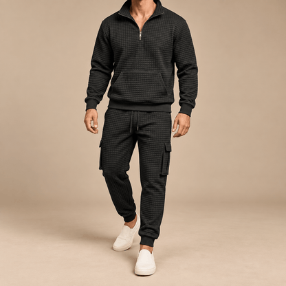 Men's Callum Waffle-Texture Quarter-Zip Tracksuit
