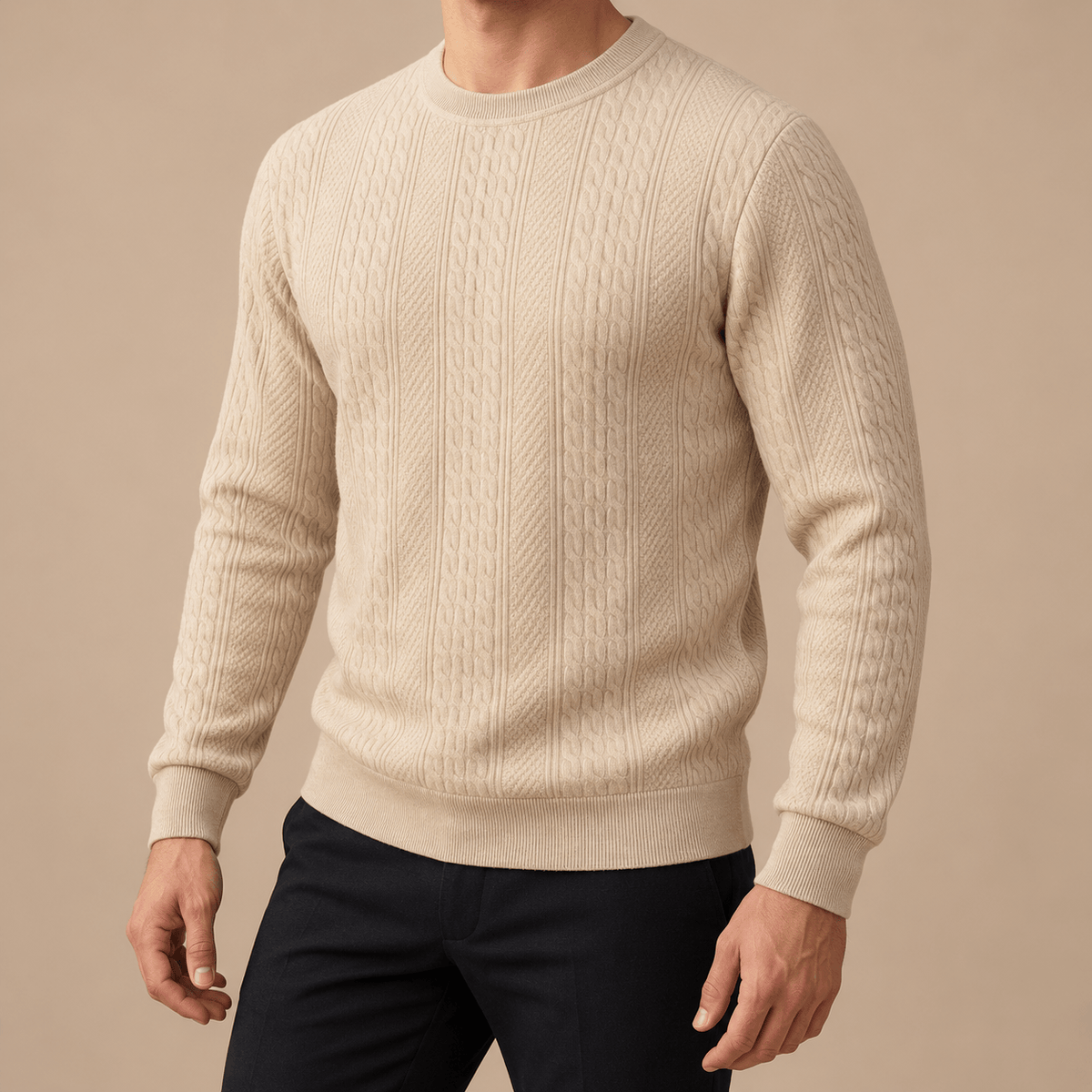 Men's Cedric Cable-Texture Everyday Crew-Neck Jumper