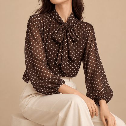 Women's Celeste Polka-Dot Tie-Neck Blouse