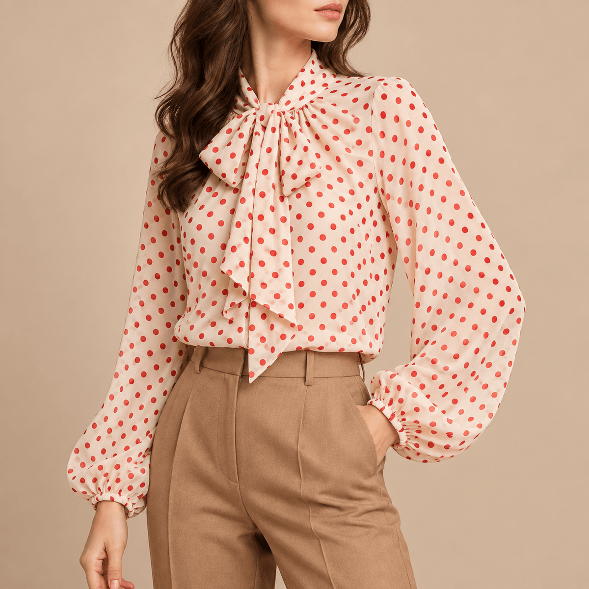 Women's Celeste Polka-Dot Tie-Neck Blouse