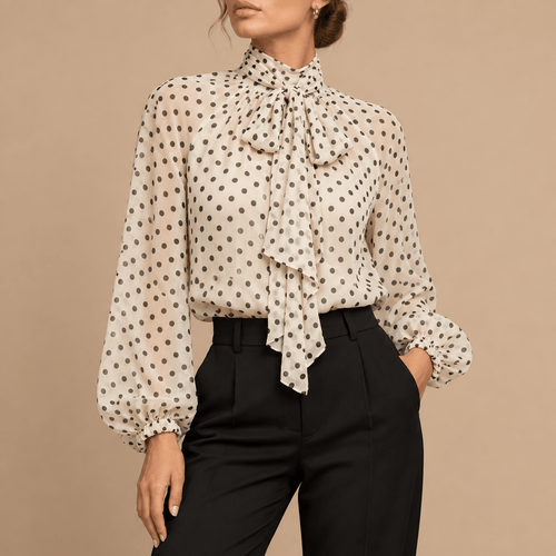 Women's Celeste Polka-Dot Tie-Neck Blouse