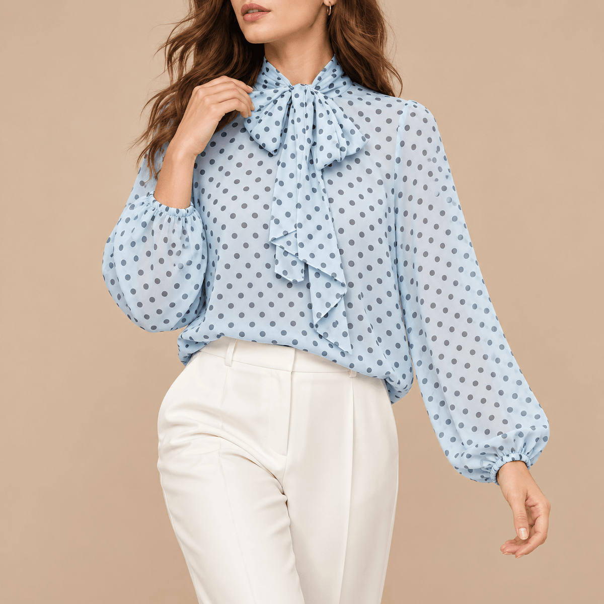 Women's Celeste Polka-Dot Tie-Neck Blouse