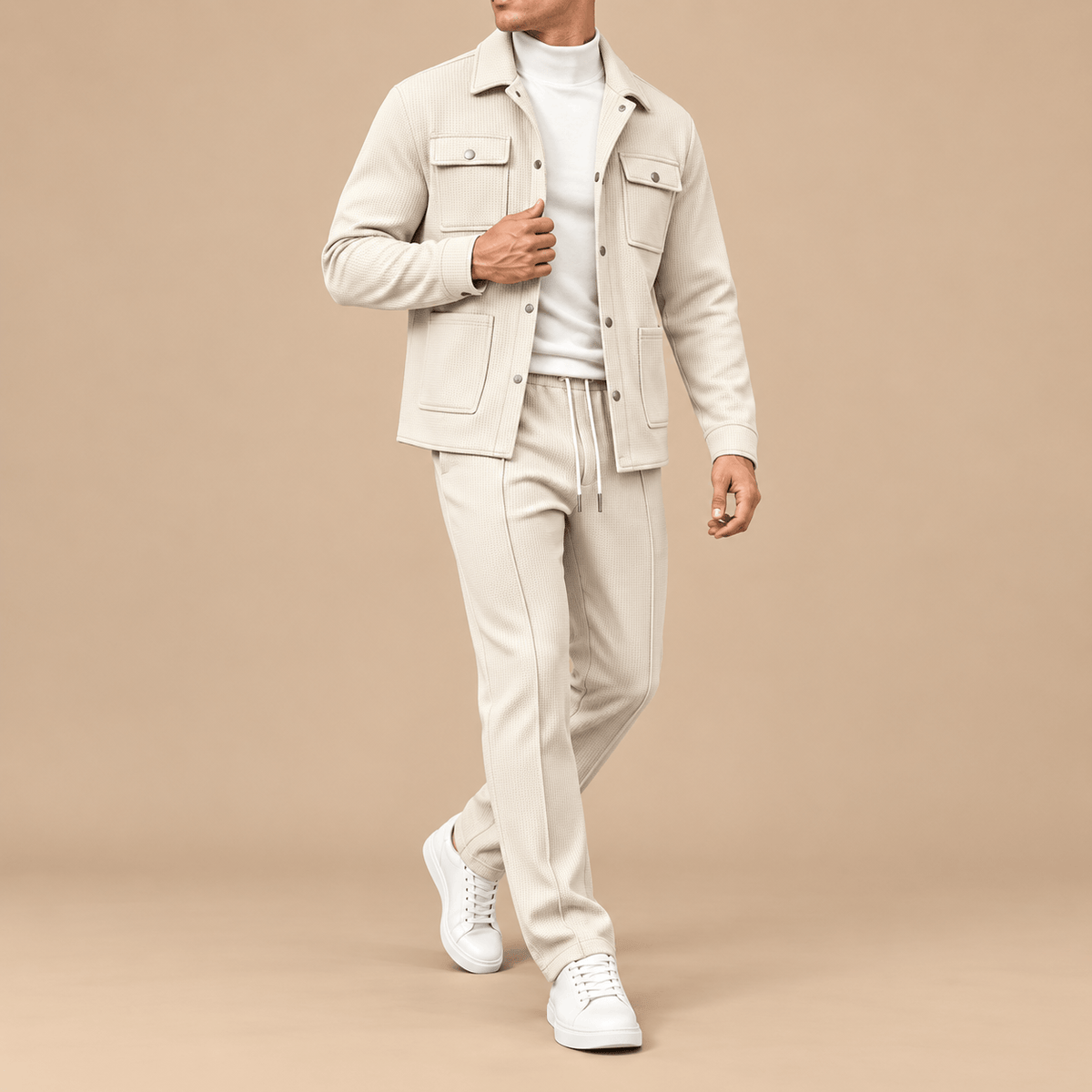 Men's Cassian Waffle-Weave Overshirt & Trouser Set