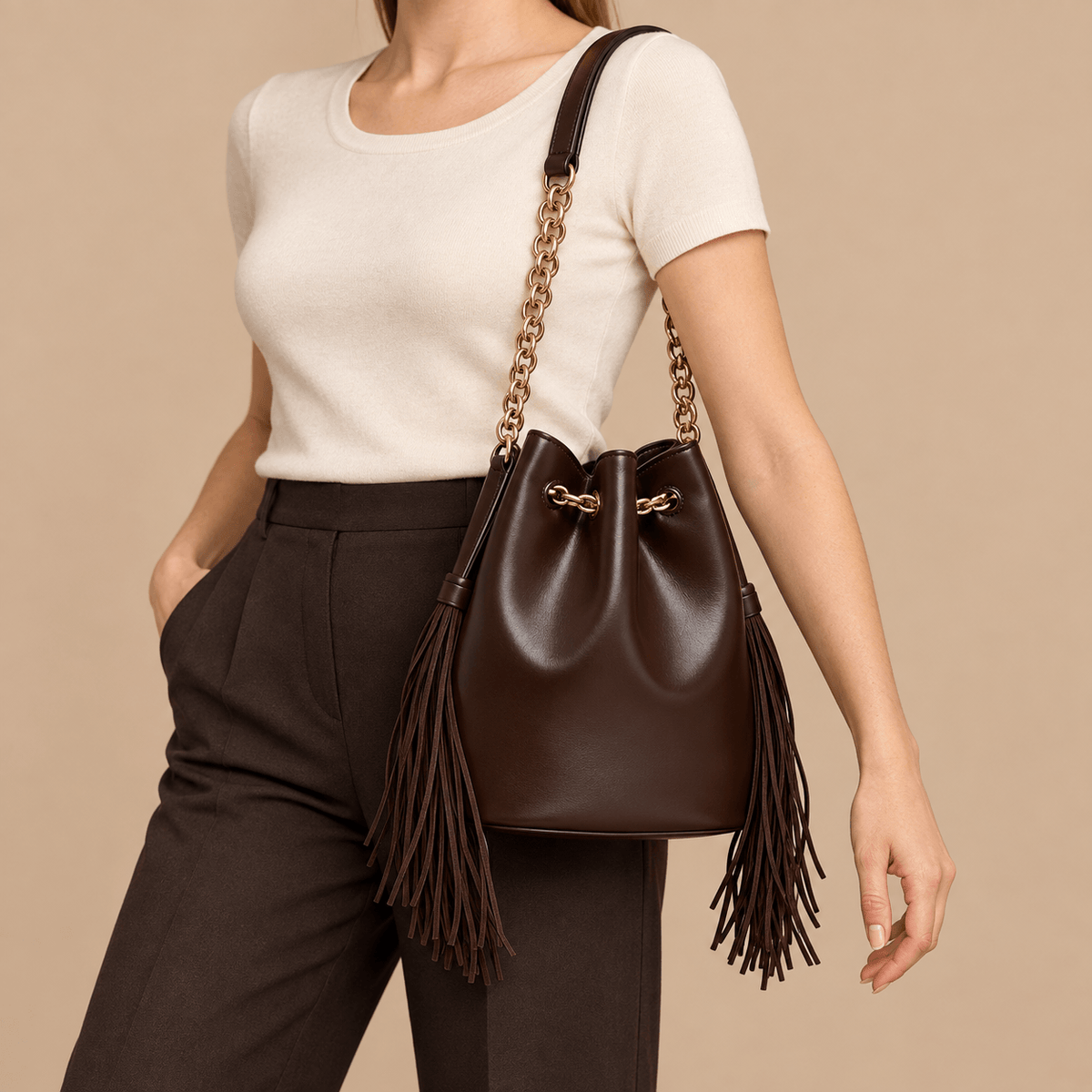Women's Seraphine Fringe Chain Bucket Bag