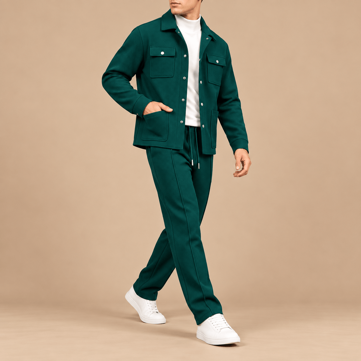Men's Cassian Waffle-Weave Overshirt & Trouser Set