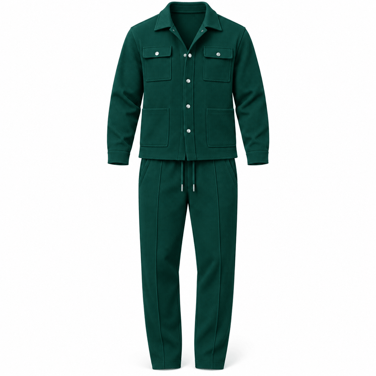 Men's Cassian Waffle-Weave Overshirt & Trouser Set