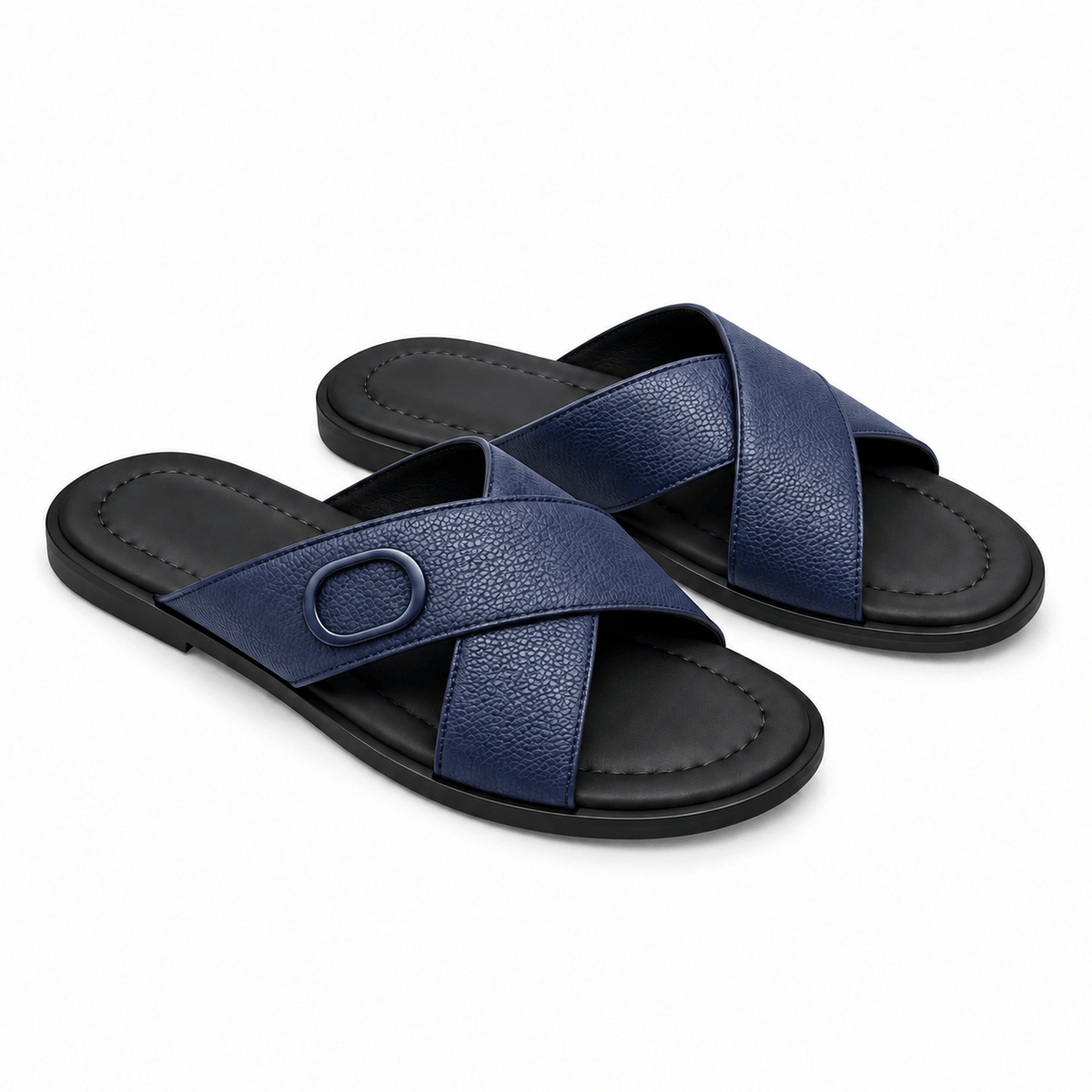 Men's Dorian Buckle-Detail Cross-Strap Slides