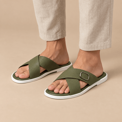 Men's Dorian Buckle-Detail Cross-Strap Slides