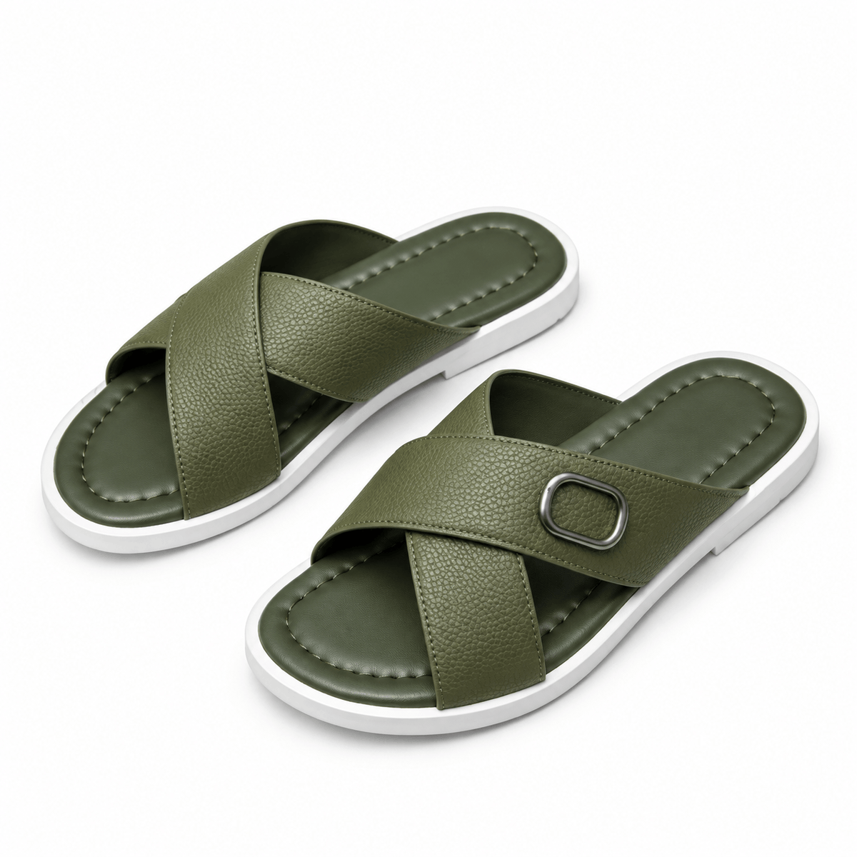 Men's Dorian Buckle-Detail Cross-Strap Slides