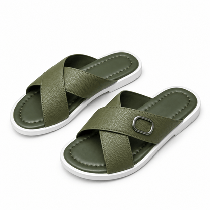 Men's Dorian Buckle-Detail Cross-Strap Slides