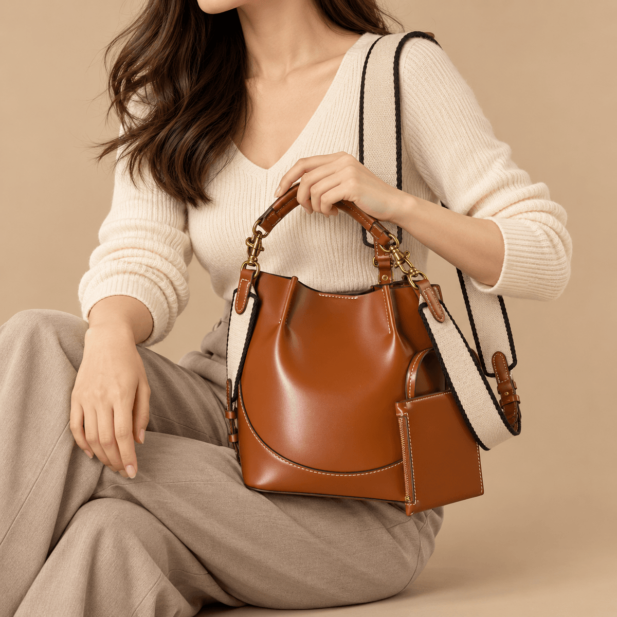Women's Elowen Canvas-Panel Convertible Bucket Bag