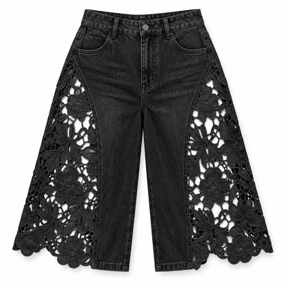 Women's Elowen Floral Cutwork Denim Culottes