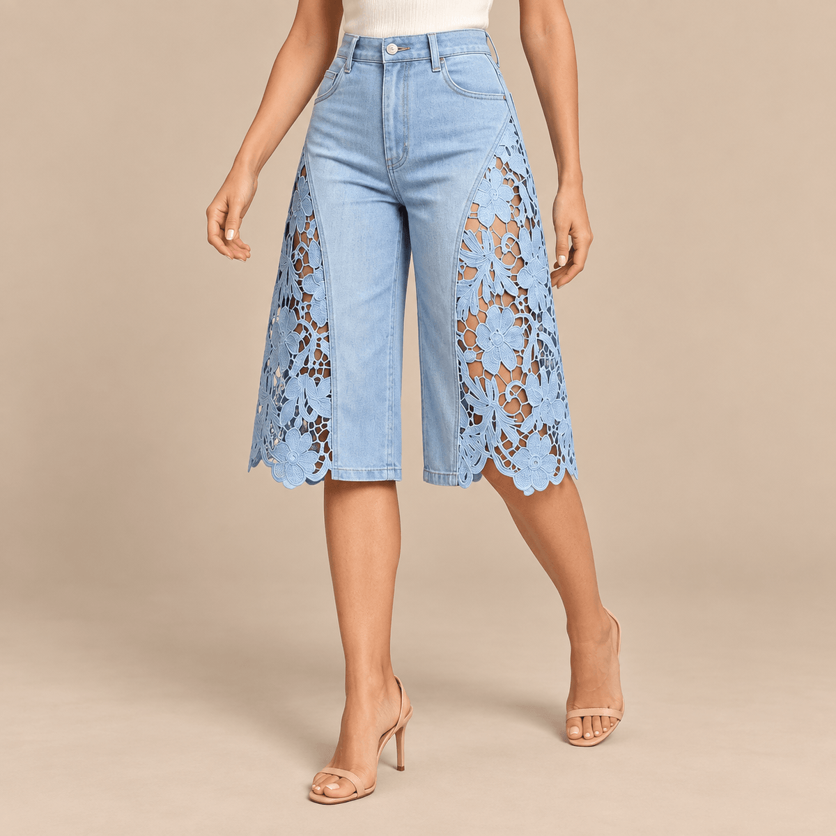 Women's Elowen Floral Cutwork Denim Culottes